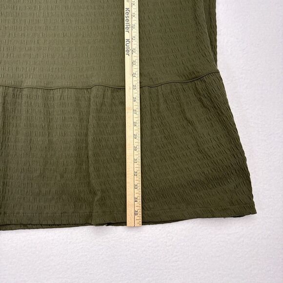 Madewell Mini Dress Medium Green Crinkle Knit Tiered Puff Sleeves Buttons NEW‎ - Picture 10 of 10